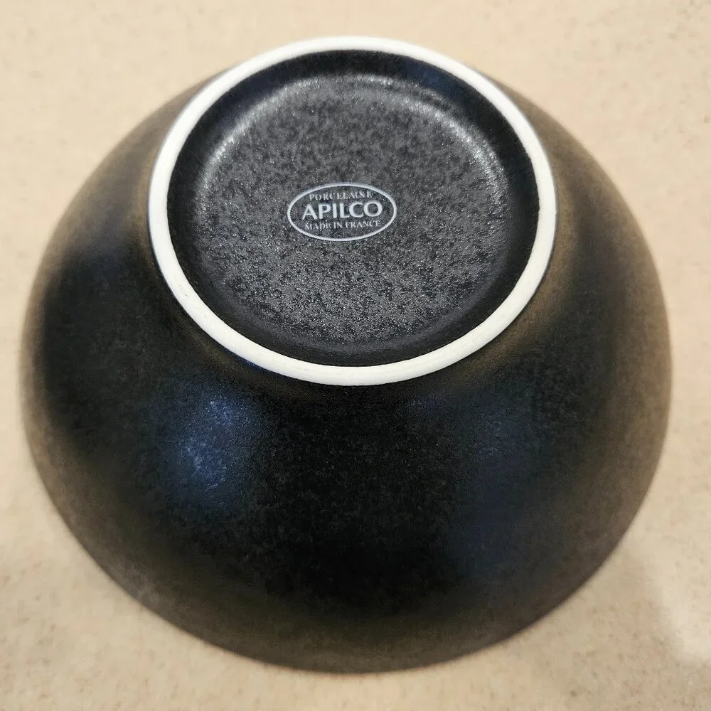 4 MODERN WILLIAMS SONOMA APILCO BLACK REGLISSE FRANCE PORCELAIN SOUP BOWL DISH
